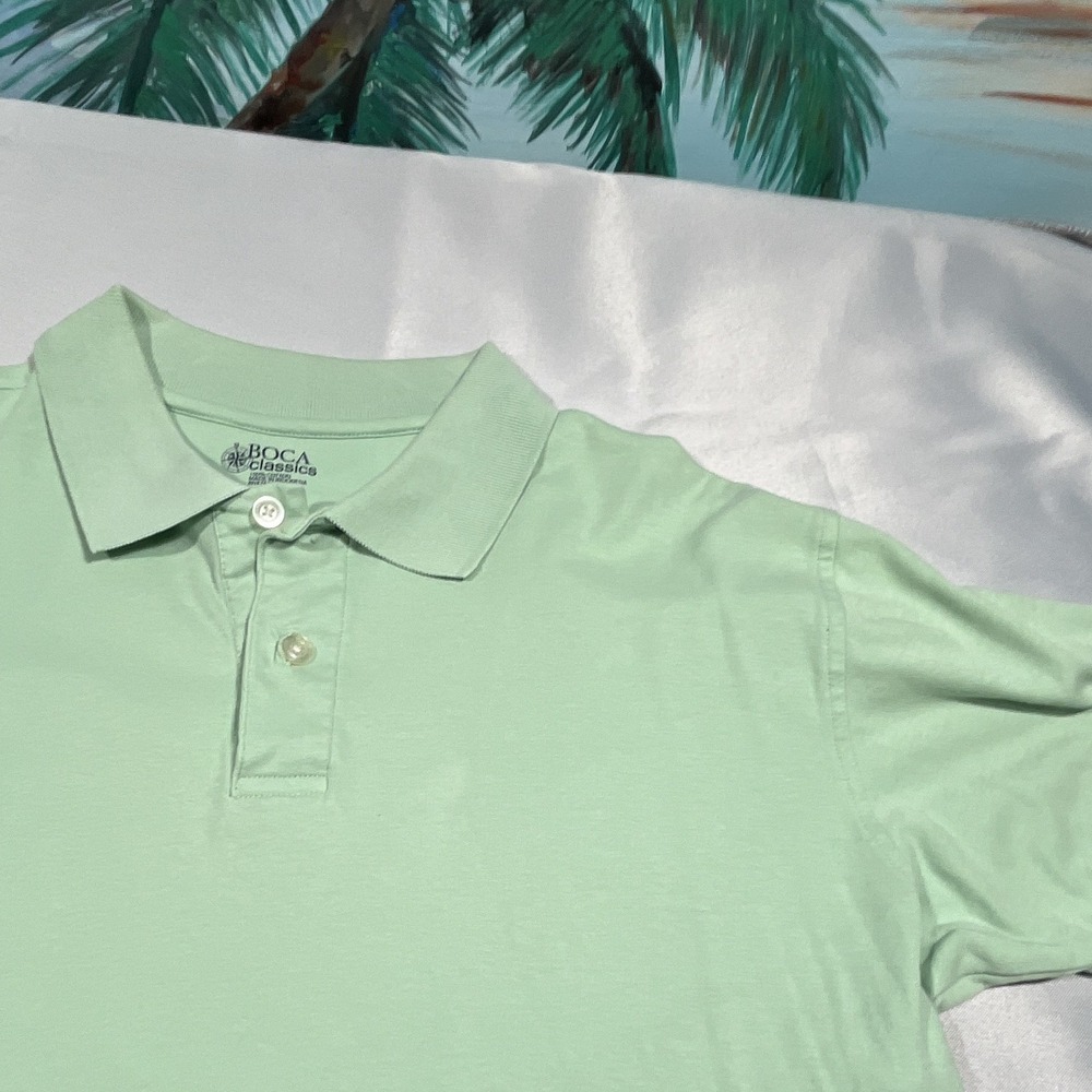 Boca Classics Mens M Green Solid Polo Shirt Short Sleeve Collared Button - Picture 3 of 8